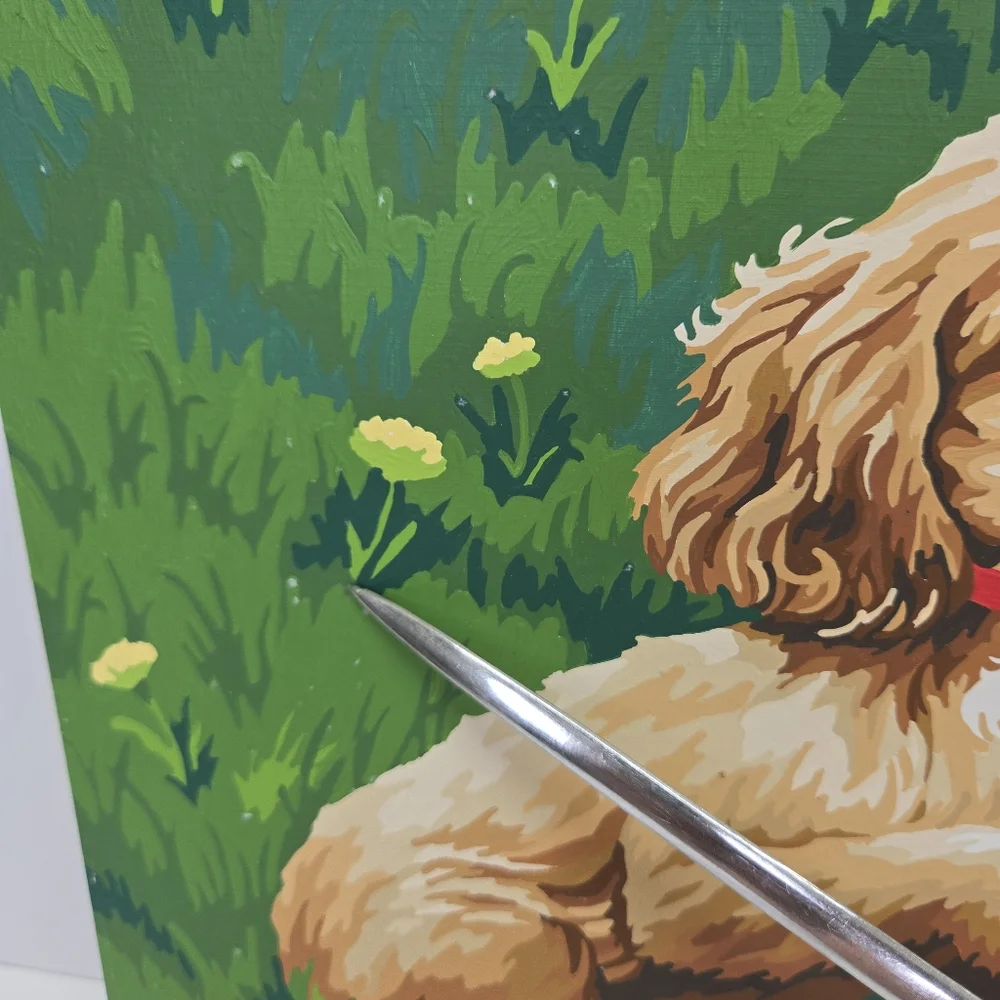 VTG Puppies and Soccer Paint By Number Finished Acrylic‎ Painting 14x20 Retriver